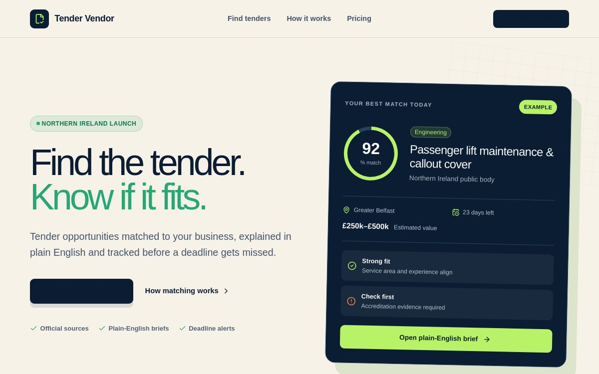 Tender Vendor homepage